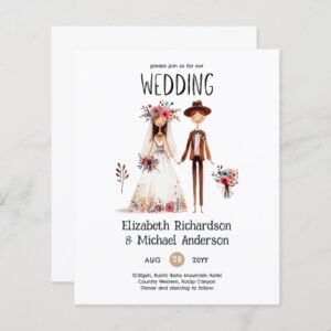 Handdrawn Boho Bride Groom Cute Artsy Funny