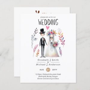 Funny Wedding Cartoon Bride Groom Handdrawn