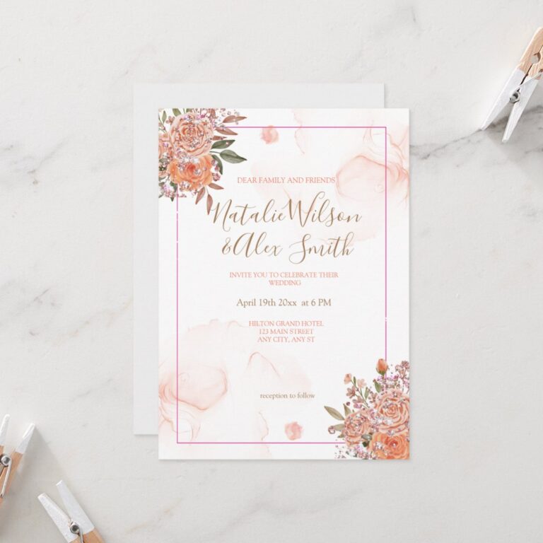 Blush Floral Glittery Wedding Invitation