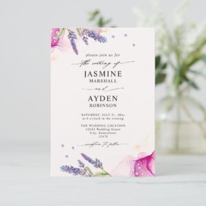 Elegant Purple Lavender Budget QR Code Wedding Invitation