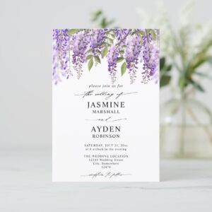 Elegant Purple Lavender Budget QR Code Wedding Invitation