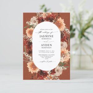 Terracotta Boho Flowers Budget QR Code Wedding Invitation