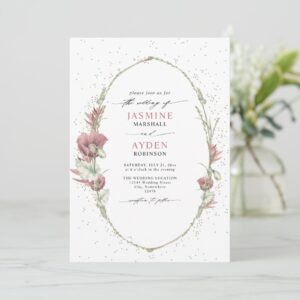 Poppy Flowers Wreath Rustic Budget QR Code Wedding Invitation