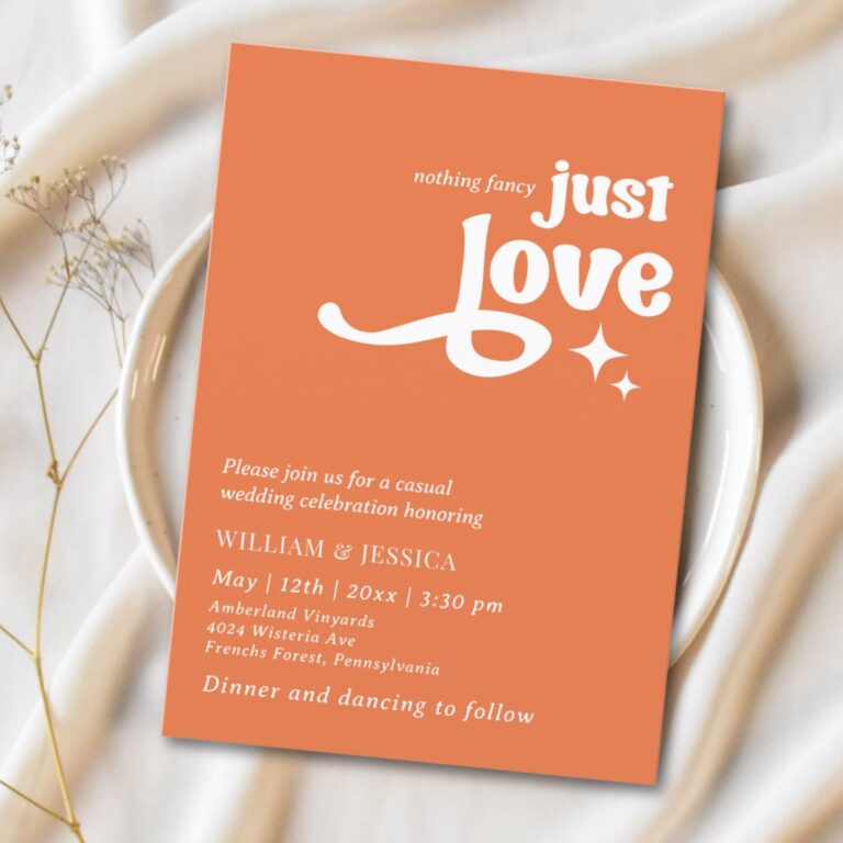 Modern Retro Just Love Orange 70s Invitation