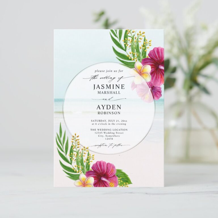 Tropical Floral Beach Budget QR Code Wedding Invitation