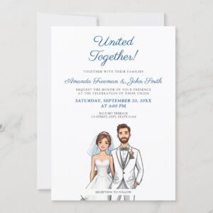 Cartoon Teal & White Photo Personalized Wedding Invitation