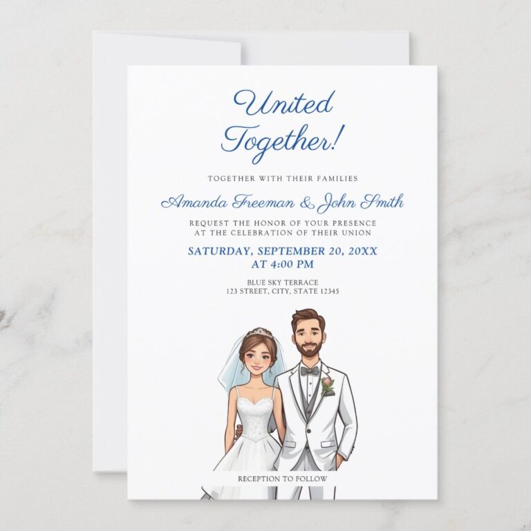 Cartoon Teal & White Photo Personalized Wedding Invitation