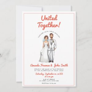 Cartoon Red Couple Photo Personalized Wedding Invitation