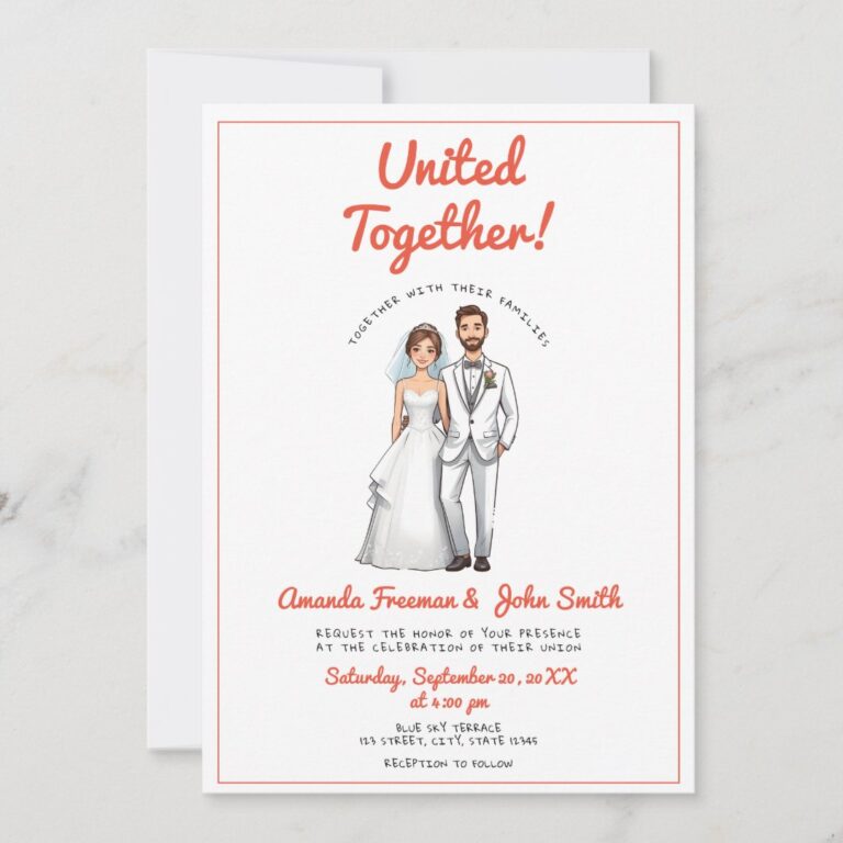 Cartoon Red Couple Photo Personalized Wedding Invitation