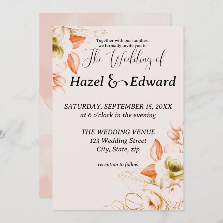 Floral Motif Watercolor Whimsical Carriage Wedding Invitation