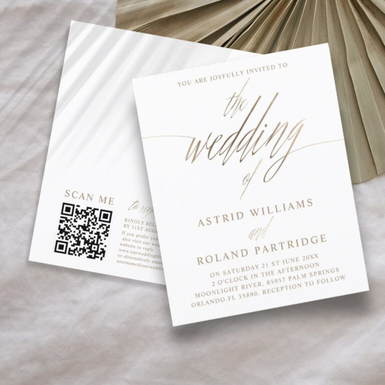 Budget Faux Gold Calligraphy QR Code Wedding