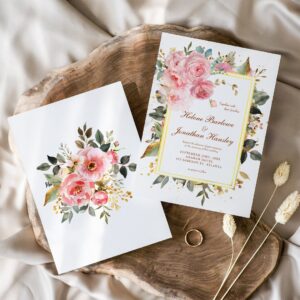 Floral Blush Pink Watercolor Elegant Wedding Invitation