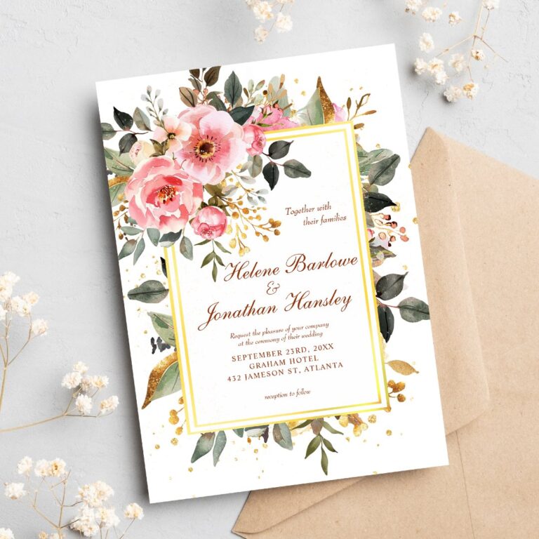 Blush Pink Floral Elegant Wedding Invitation