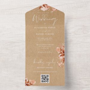 Autumn Fall Floral Rustic Kraft QR Code Wedding All In One Invitation