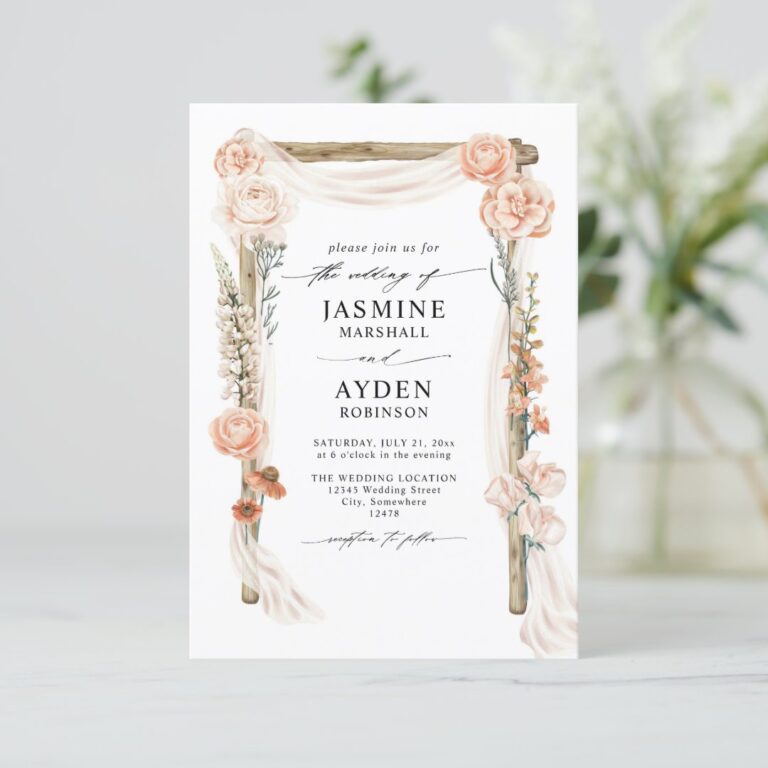 Boho Canopy Flowers Chic Budget QR Code Wedding Invitation