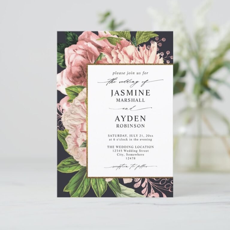 Romantic Pink Bouquets Chic Budget QR Code Wedding Invitation