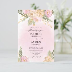 Pink Rustic Chic Flowers Budget QR Code Wedding Invitation