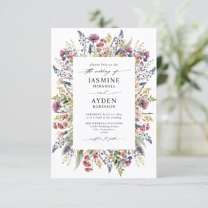 Wildflowers Elegant Modern Budget QR Code Wedding Invitation