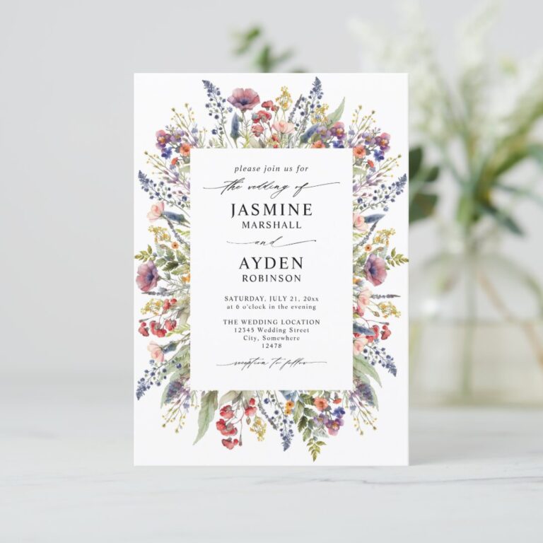 Wildflowers Elegant Modern Budget QR Code Wedding Invitation