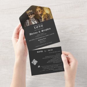 Gothic Nothing Fancy Just Love RSVP Black Wedding All In One Invitation