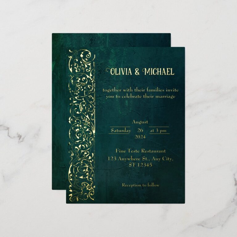 Vintage Dark Green With Gold Foil Foil Invitation Postcard