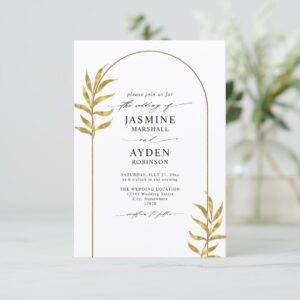 Golden Botanical Arch Chic Budget QR Code Wedding Invitation