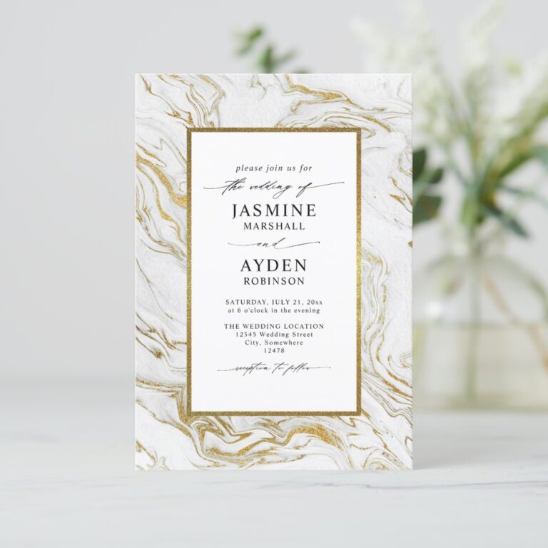 Elegant Marble Modern Chic Budget QR Code Wedding Invitation