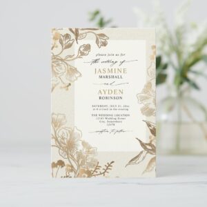 Elegant Flowers Coppery ink Budget QR Code Wedding Invitation