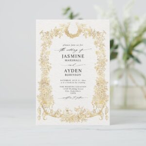 Elegant Blooms Flowers Gold Budget QR Code Wedding Invitation