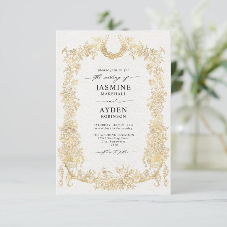 Elegant Blooms Flowers Gold Budget QR Code Wedding Invitation