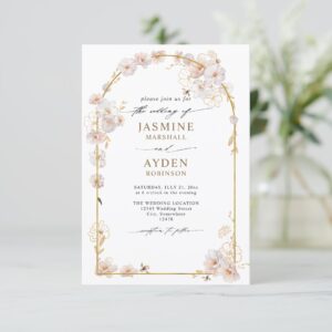 Blooms Flowers Elegant Chic Budget QR Code Wedding Invitation