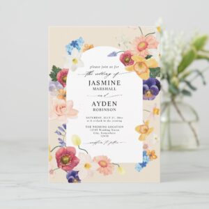 Wildflowers Elegant Modern Budget QR Code Wedding Invitation