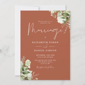 Terracotta Greenery Floral QR Code Wedding Invitation