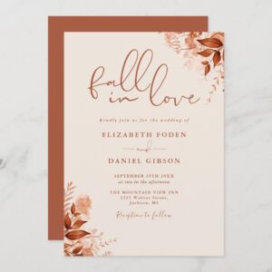 Rustic Autumn Fall Floral QR Code Wedding Invitation