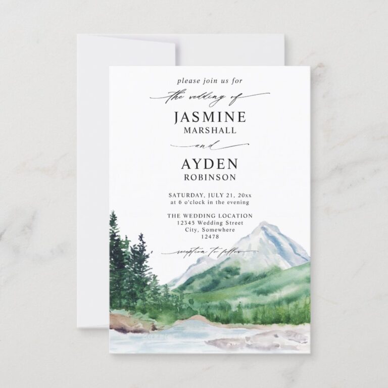 Mountain Lake Forest Budget QR Code Wedding Invitation