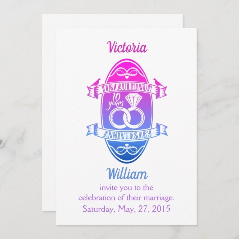 Tenth 10th wedding anniversary TIN ALUMINUM Invitation