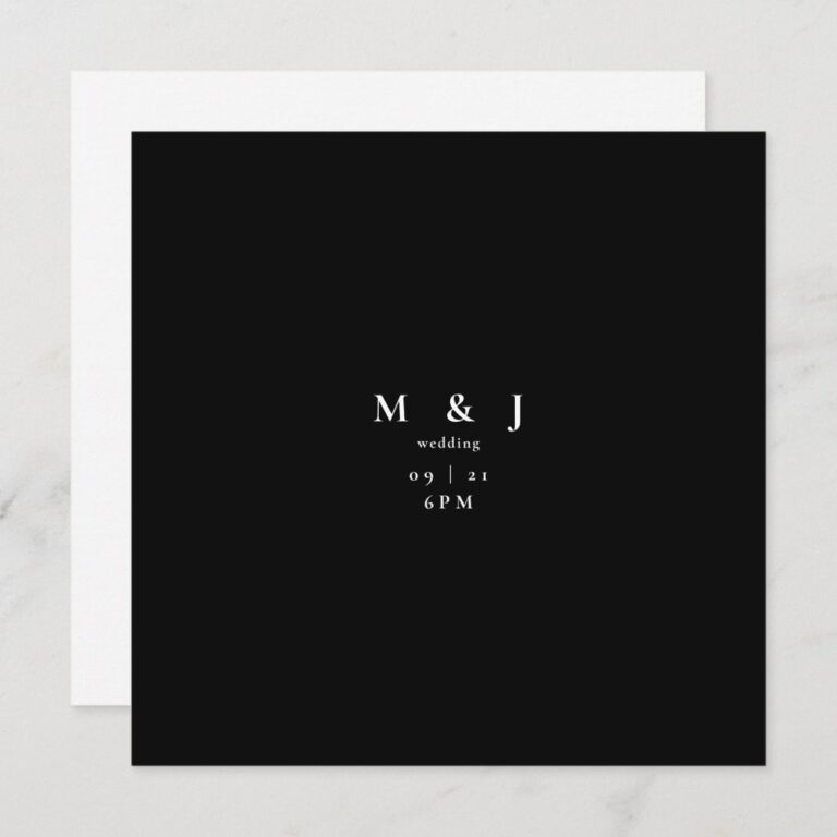 Sleek & Simple Modern Square B/W Wedding Invitation