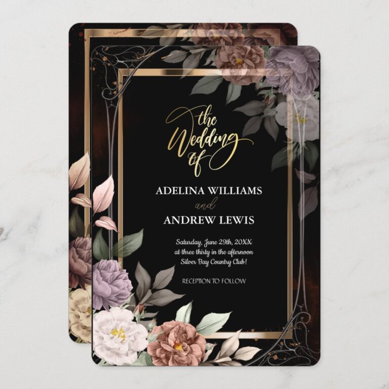 Minimalist Simple Rose,Gold Frame Wedding Invitation