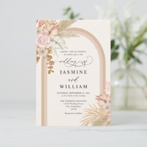 Boho Floral Elegant Modern Budget QR Code Wedding Invitation