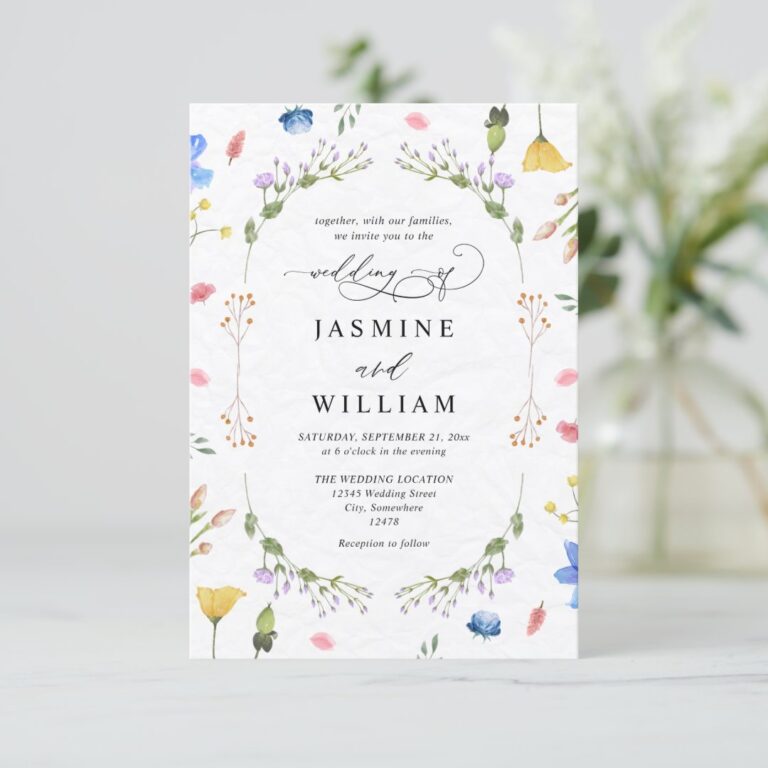 Wildflowers Elegant Modern Budget QR Code Wedding Invitation