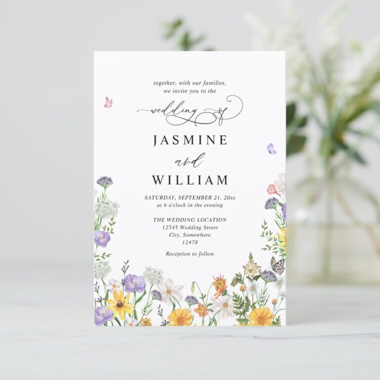 Wildflowers Elegant Modern Budget QR Code Wedding Invitation