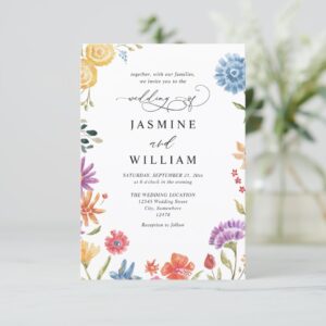 Wildflowers Elegant Modern Budget QR Code Wedding Invitation