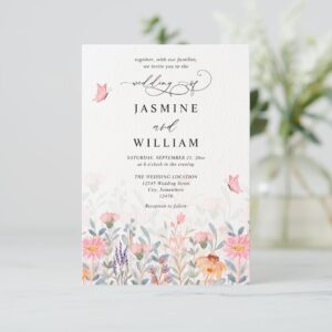 Wildflowers Elegant Modern Budget QR Code Wedding Invitation