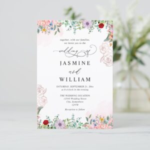 Wildflowers Elegant Modern Budget QR Code Wedding Invitation