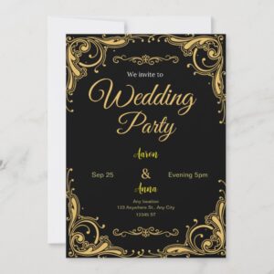 Black gold modern wedding invitations