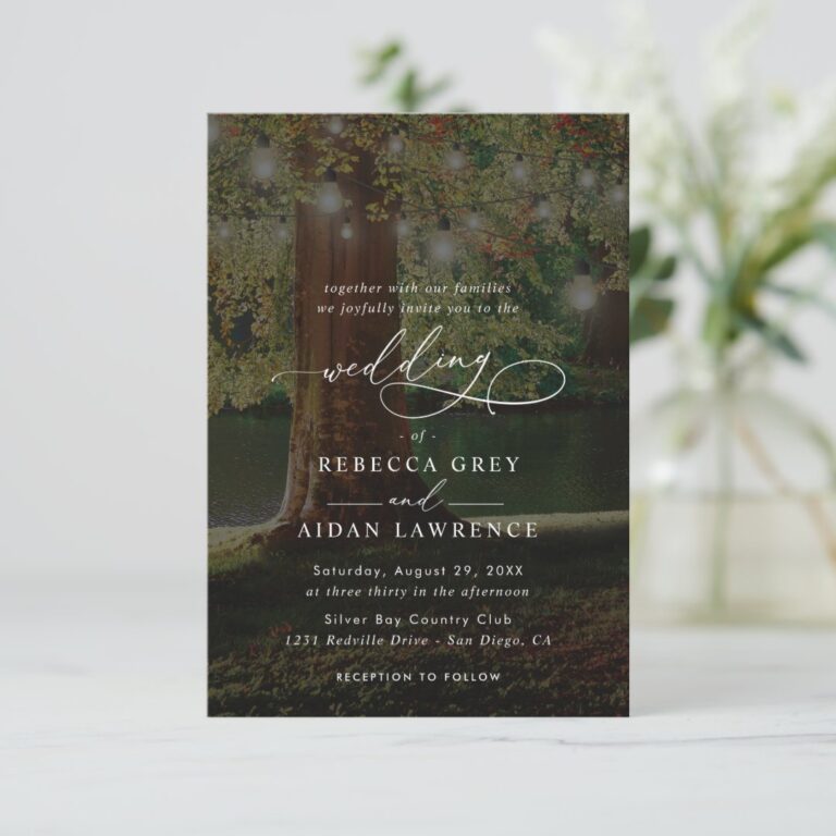 Rustic Tree Lake Country Budget QR Code Wedding Invitation