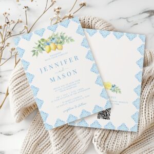 Mediterranean Blue Tiles Lemon Wedding Invitation