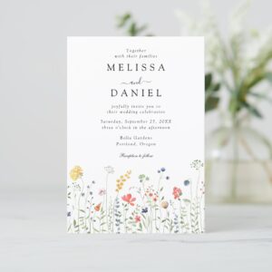 Wildflowers Elegant Modern Budget QR Code Wedding Invitation