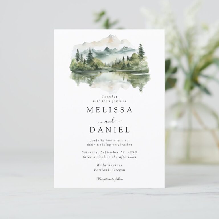 Mountain Rustic Forest Budget QR Code Wedding Invitation