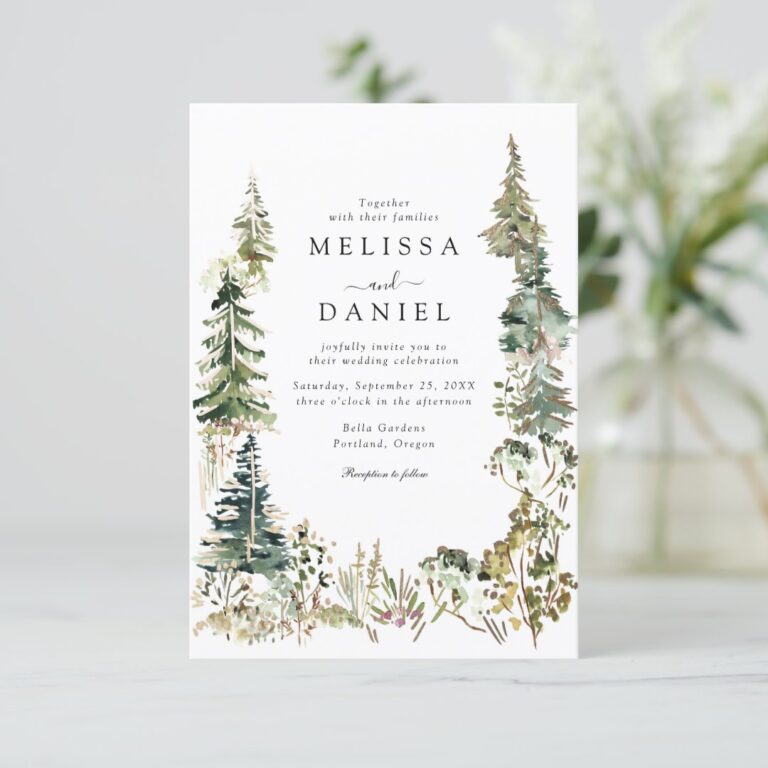 Mountain Rustic Forest Budget QR Code Wedding Invitation